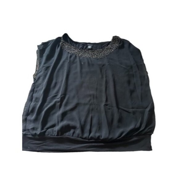 Torrid Blouse Women Plus Size 1X Black Beaded Neckline Sleeveless Overlay Top - Picture 1 of 11